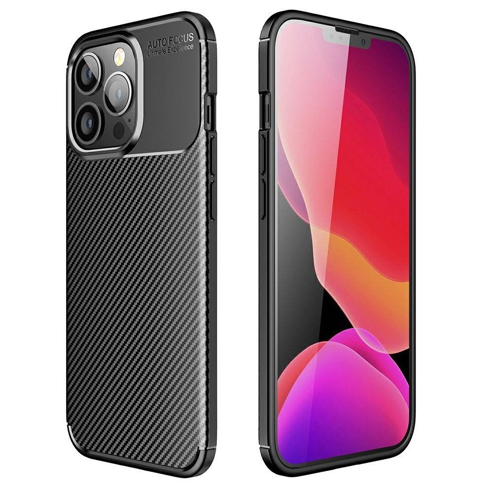 Apple iPhone 13 Pro carbon fiber szilikon hátlap tok (Fekete)