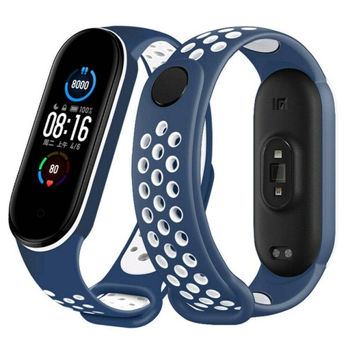 Xiaomi Mi Band 3/4/5/6 szilikon szíj, tengerkék/fehér