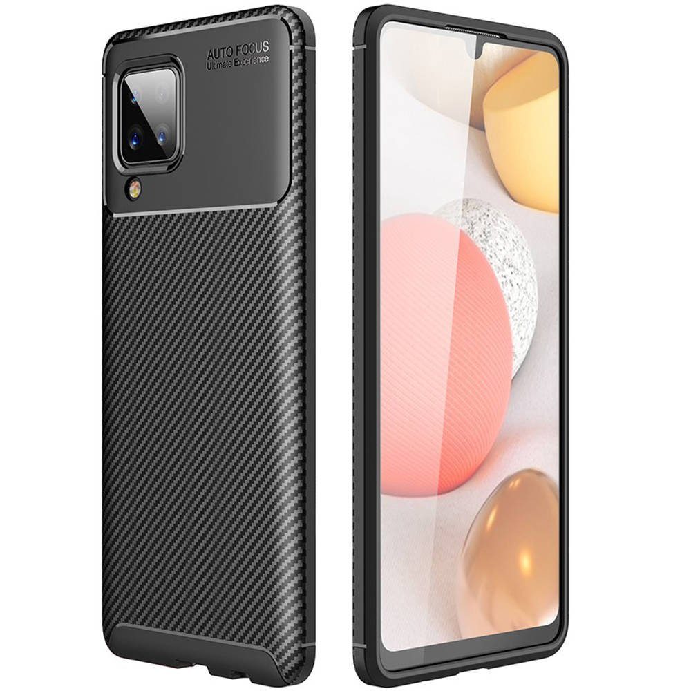 Samsung Galaxy A12 carbon fiber szilikon hátlap tok, (Fekete)