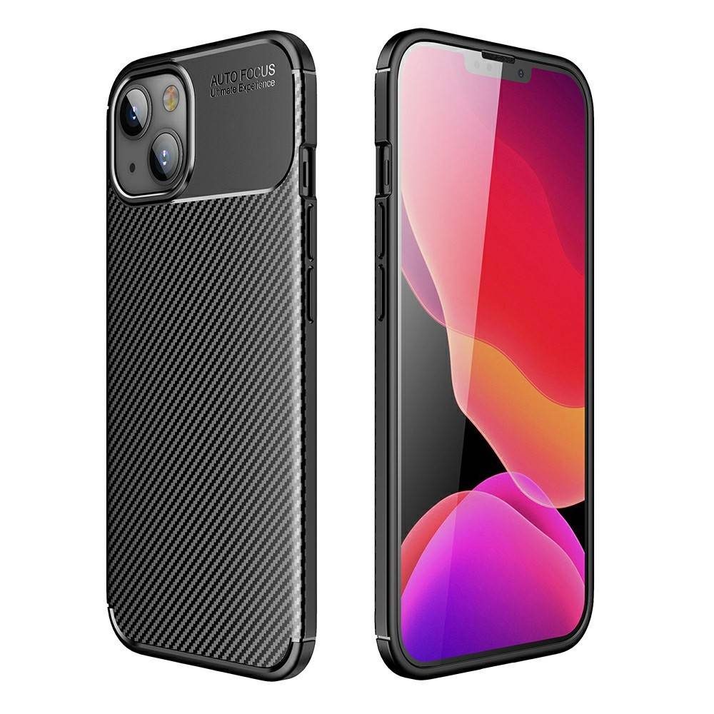 Apple iPhone 13 Mini carbon fiber szilikon hátlap tok (Fekete)
