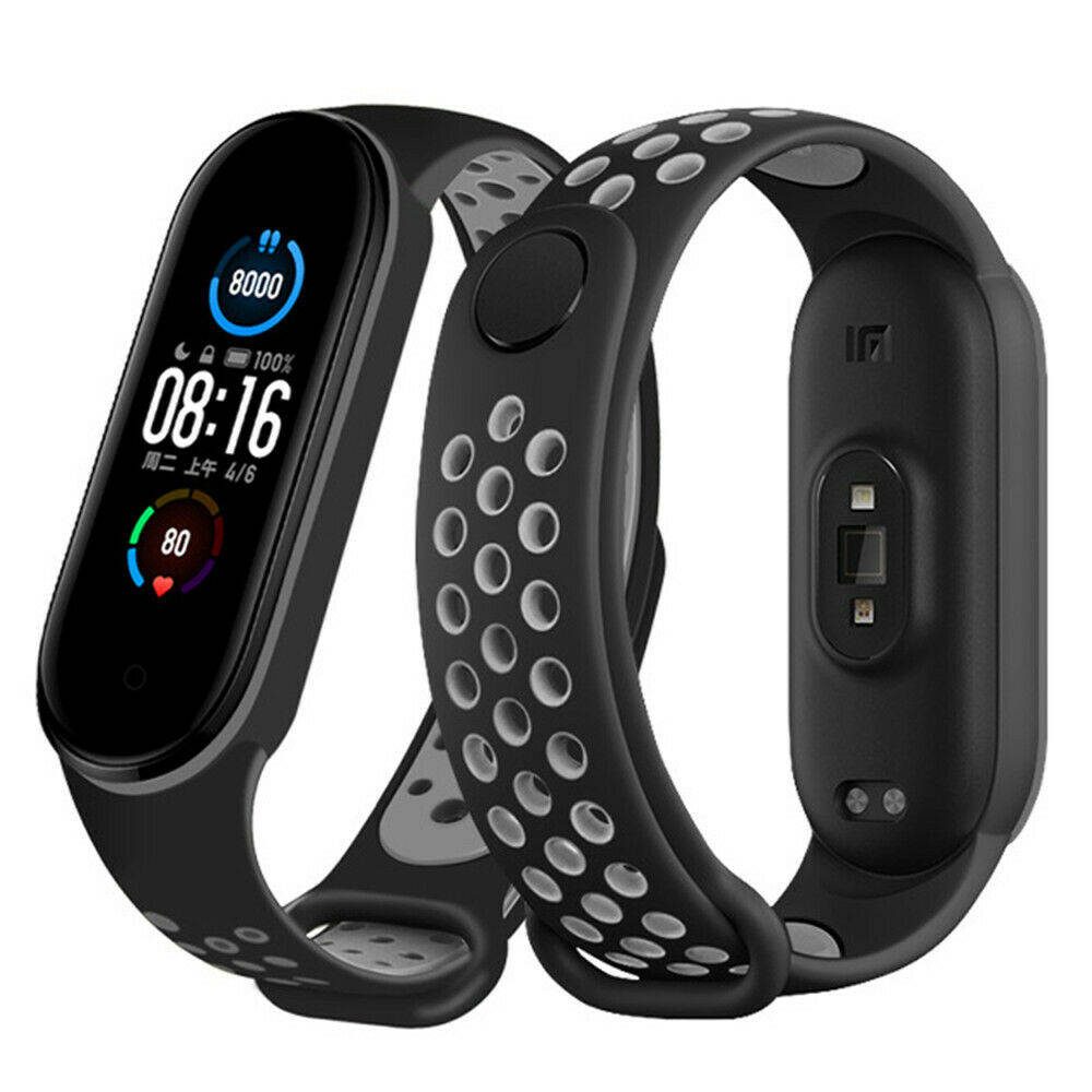 Xiaomi Mi Band 3/4/5/6 szilikon szíj, fekete/szürke