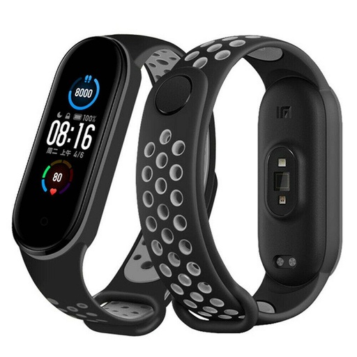 Xiaomi Mi Band 3/4/5/6 szilikon szíj, fekete/szürke
