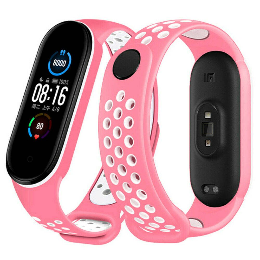 Xiaomi Mi Band 3/4/5/6 szilikon szíj, rózsaszín/fehér