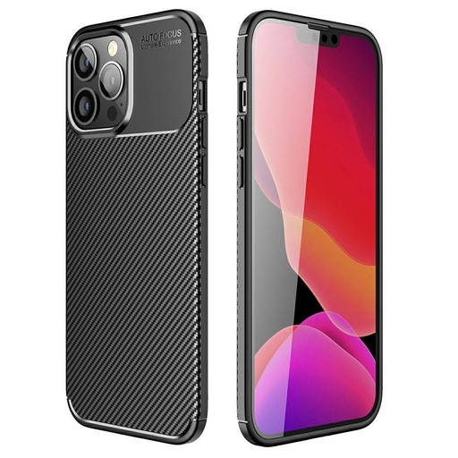 Apple iPhone 13 Pro Max carbon fiber szilikon hátlap tok (Fekete)