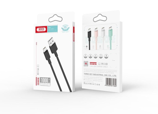 XO NB156 USB-C adatkábel (Fekete) – szilikon borítás, 2.4A