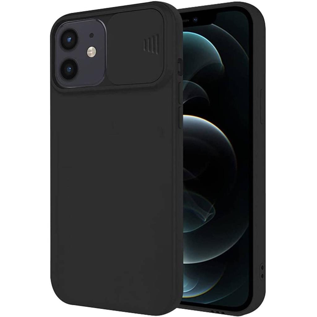 Apple iPhone 12/12 Pro kamera védős szilikon hátlap tok (Fekete)