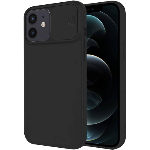 Apple iPhone 12/12 Pro kamera védős szilikon hátlap tok (Fekete)