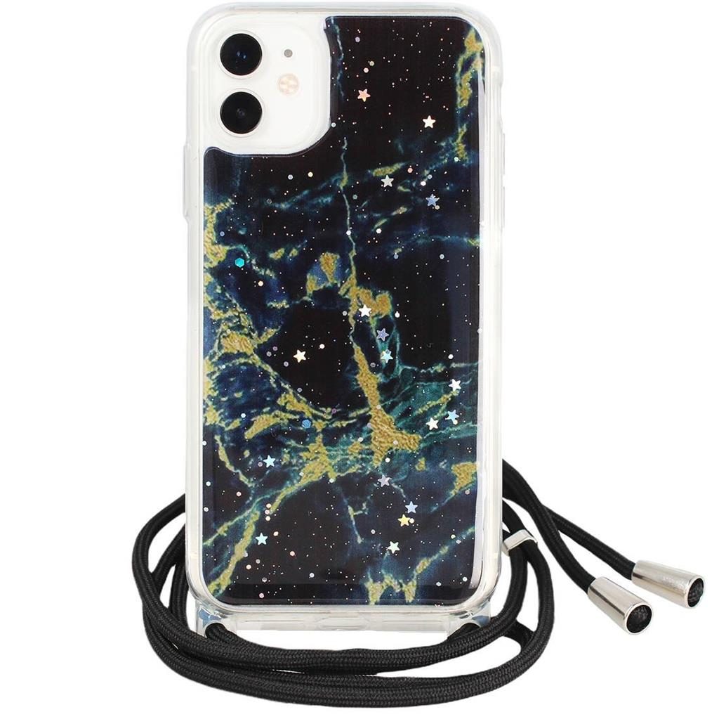 Apple iPhone 12/12 Pro nyakba akasztható glitter hátlap tok (Fekete)