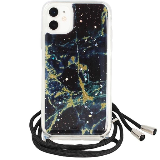 Apple iPhone 12/12 Pro nyakba akasztható glitter hátlap tok (Fekete)