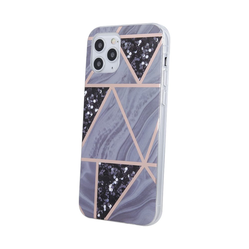 Apple iPhone 12 / iPhone 12 Pro geometric marmur hátlap tok (Grafit)