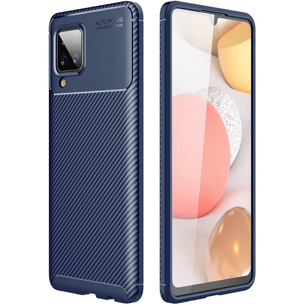 Samsung Galaxy A12 carbon fiber szilikon hátlap tok, (Kék)