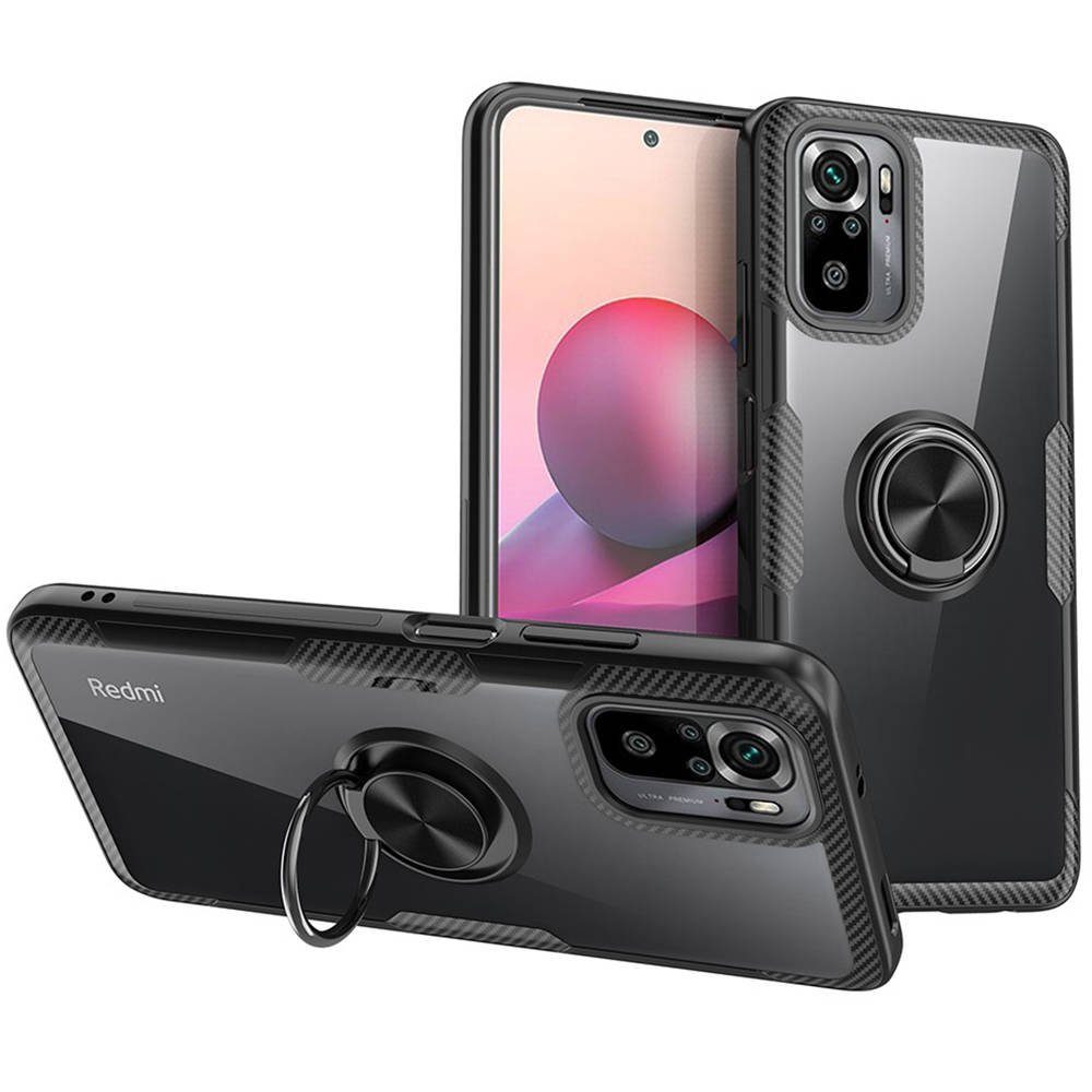 Xiaomi Redmi Note 10 4G/Redmi Note 10S carbon ring hátlap tok, (Fekete)