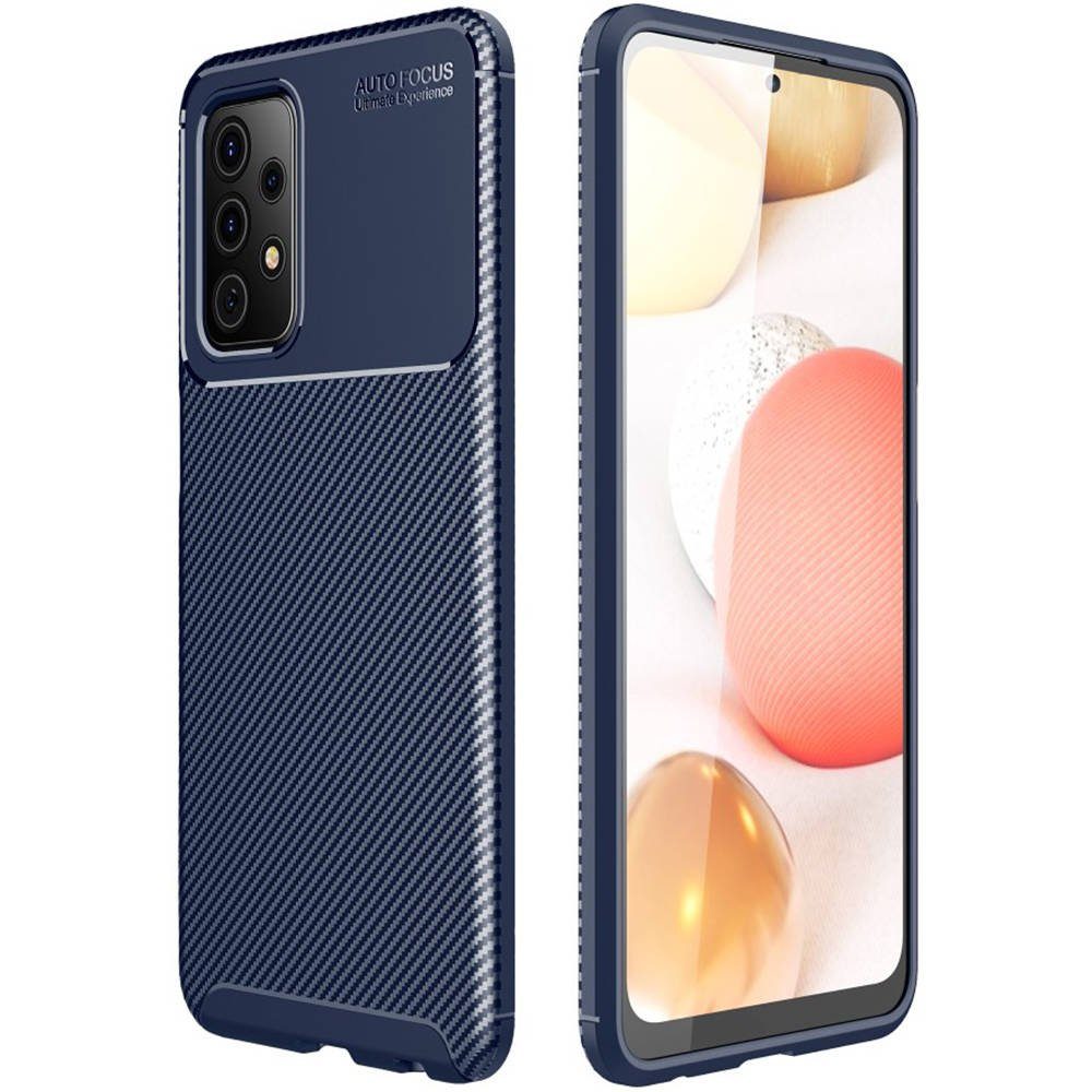 Samsung Galaxy A52 4G/A52 5G/A52s 5G carbon fiber szilikon hátlap tok (Kék)