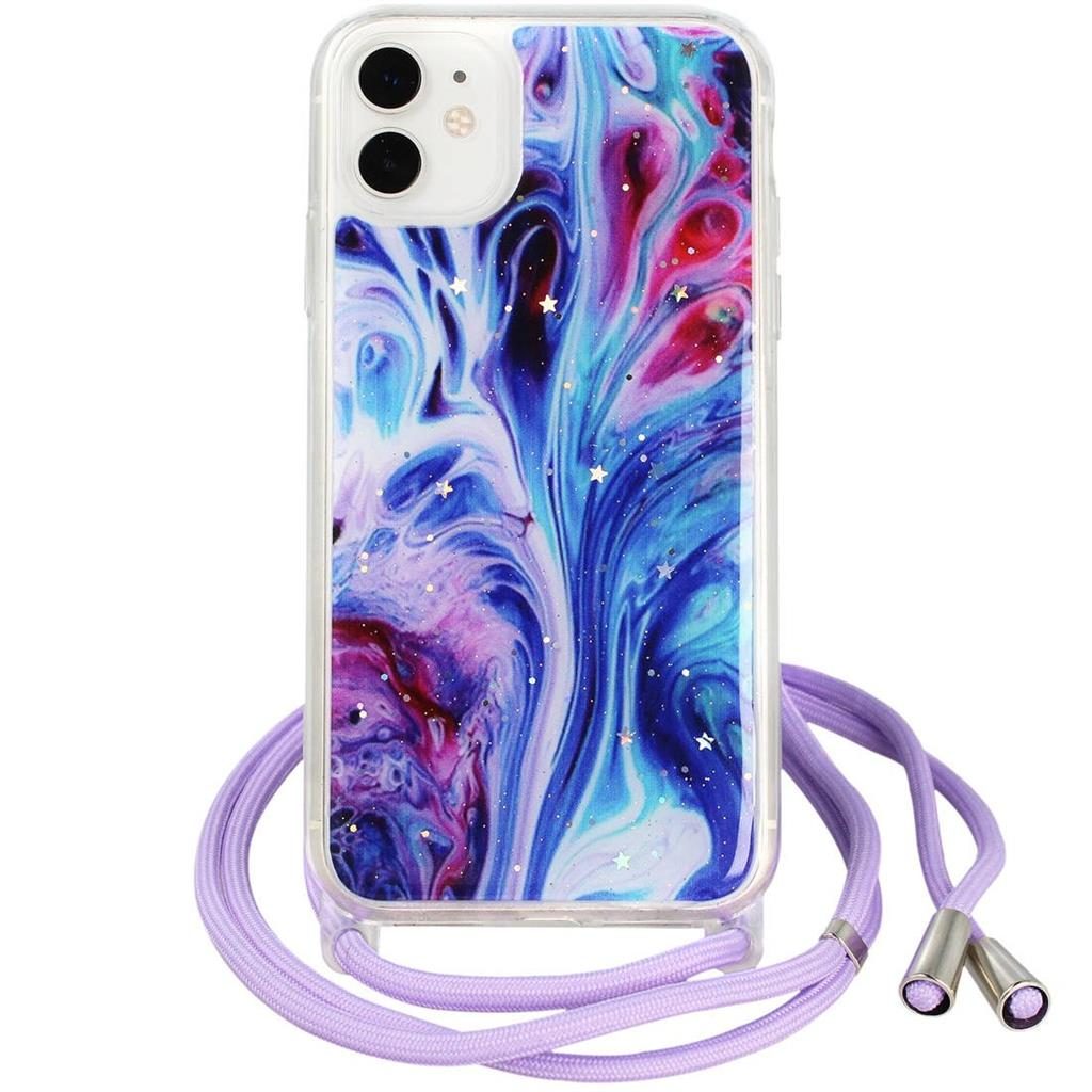 Apple iPhone 11 nyakba akasztható glitter hátlap tok (Kék)