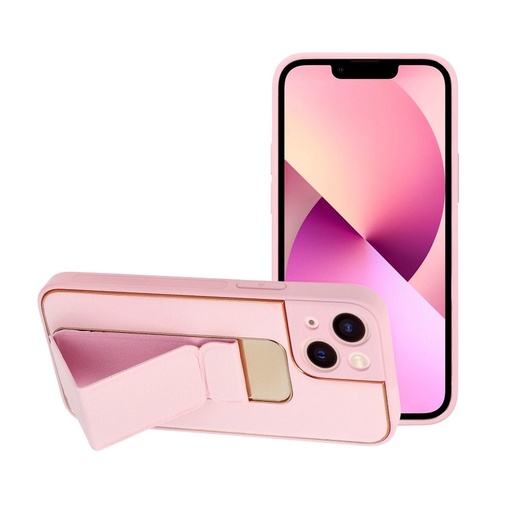 Apple iPhone 13 Mini bőr védőtok kihúzható állvánnyal, mágneses autós tartó kompatibilis (Rózsaszín)