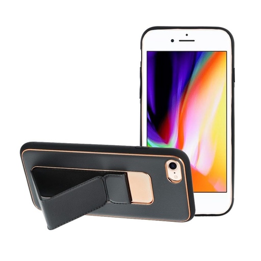 Apple iPhone 7/8/SE 2020/ SE 2022 bőr védőtok kihúzható állvánnyal, mágneses autós tartó kompatibilis (Fekete)