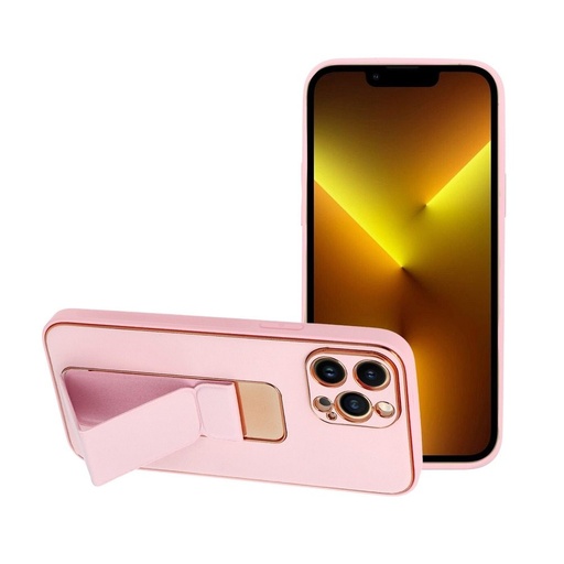 Apple iPhone 13 Pro Max bőr védőtok kihúzható állvánnyal, mágneses autós tartó kompatibilis (Rózsaszín)
