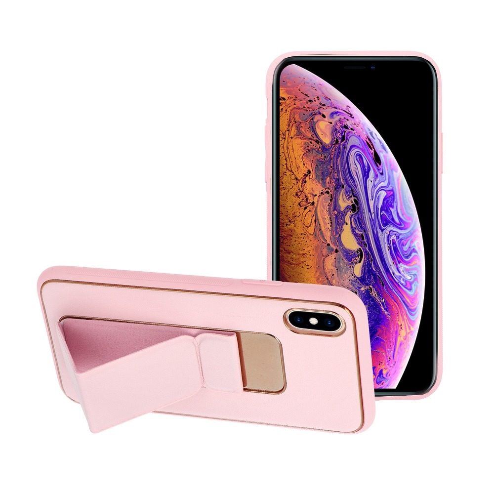 Apple iPhone X/XS bőr védőtok kihúzható állvánnyal, mágneses autós tartó kompatibilis , (Rózsaszín)
