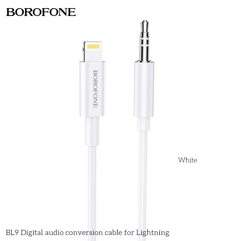 Borofone BL9 lightning elosztó (lightning töltő port+3,5mm jack aljzat), 1m, Lightning-3,5Jack átalakító, fehér