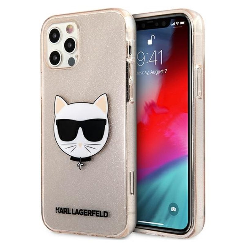 Apple iPhone 12 Pro Max Karl Lagerfeld Choupette Head Glitter tok (Arany - KLHCP12LCHTUGLGO)
