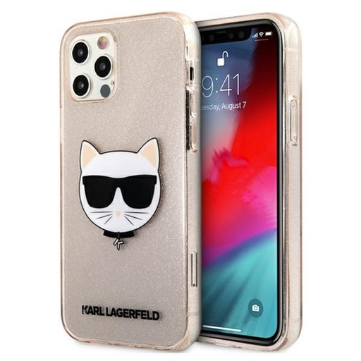 Apple iPhone 12 Pro Max Karl Lagerfeld Choupette Head Glitter tok (Arany - KLHCP12LCHTUGLGO)