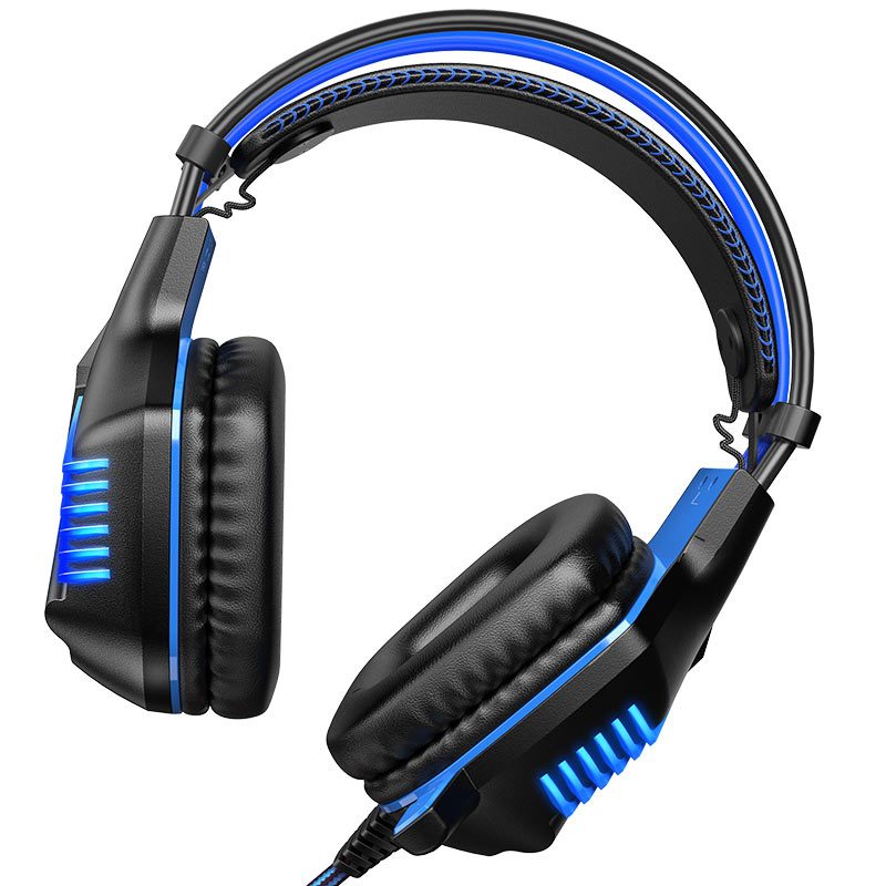 Borofone BO101 gamer fejhallgató,mikrofonnal, USB-A+USB-A+ 3.5mm csatlakozóval, led fénnyel, kék