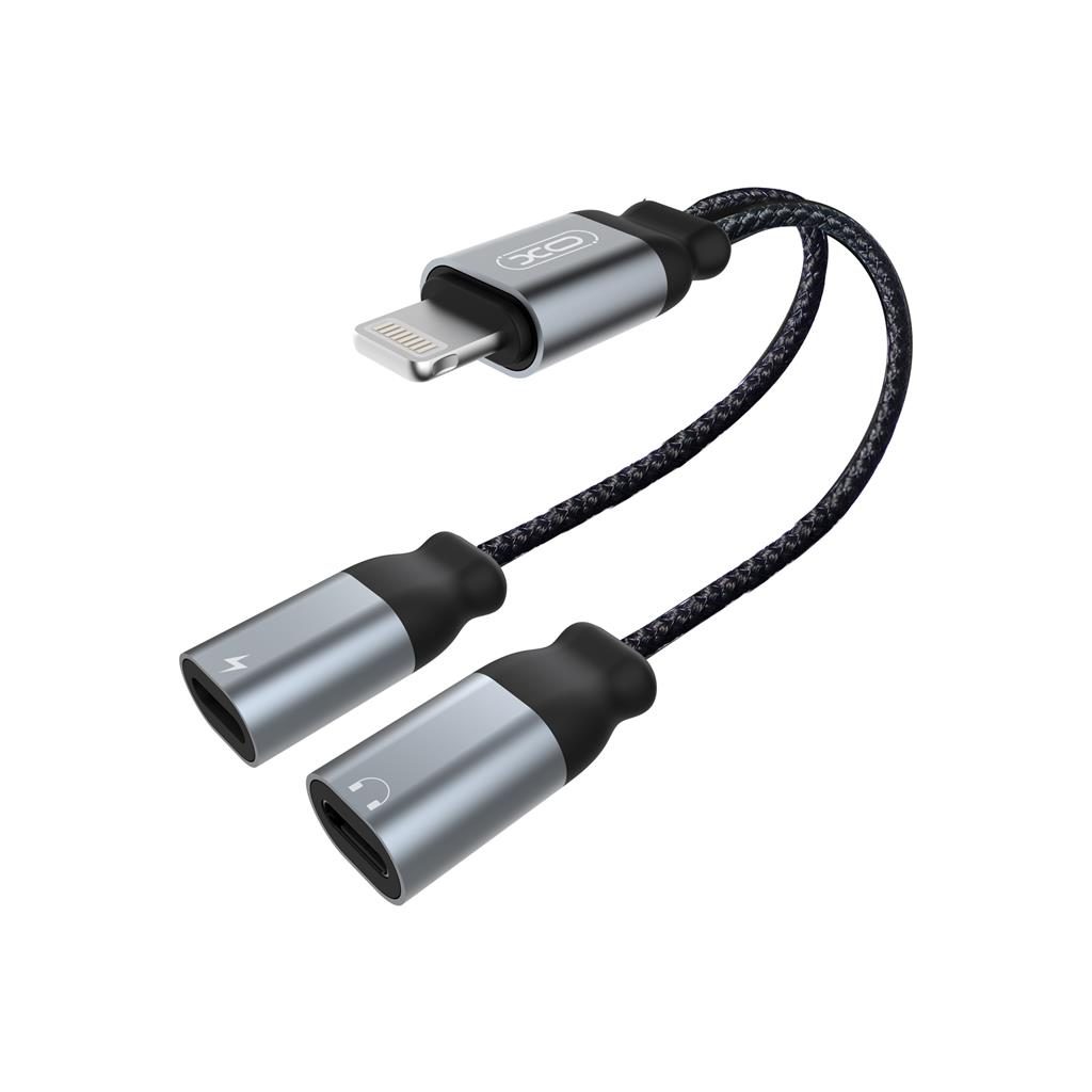 XO NBR160A Lightning audio adapter (Fekete) – dupla Lightning csatlakozó mikrofonnal