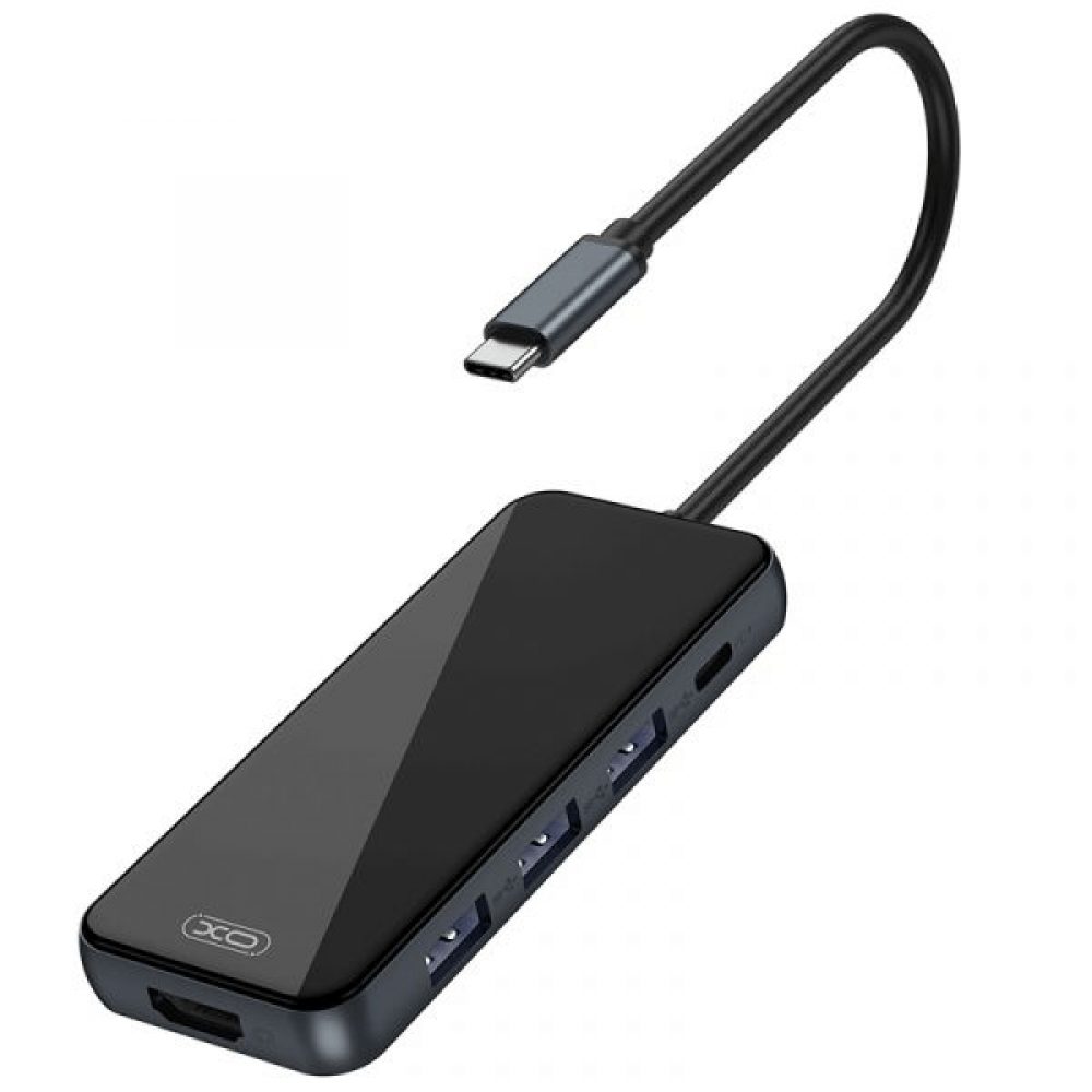XO HUB002 5 az 1-ben USB-C adapter (Szürke) – HDMI, 3×USB, PD gyorstöltés
