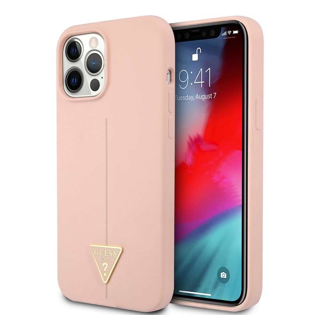 Apple iPhone 12/12 Pro Guess Silicone Line Triangle tok (Rózsaszín) - GUHCP12MSLTGP