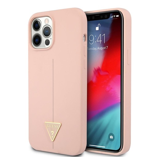 Apple iPhone 12/12 Pro Guess Silicone Line Triangle tok (Rózsaszín) - GUHCP12MSLTGP
