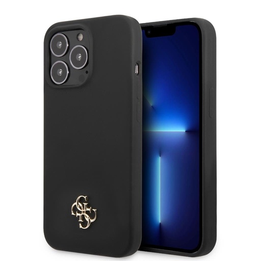 Apple iPhone 13 Pro Guess 4G Silicone Metal Logo tok (Fekete) - GUHCP13LS4LK