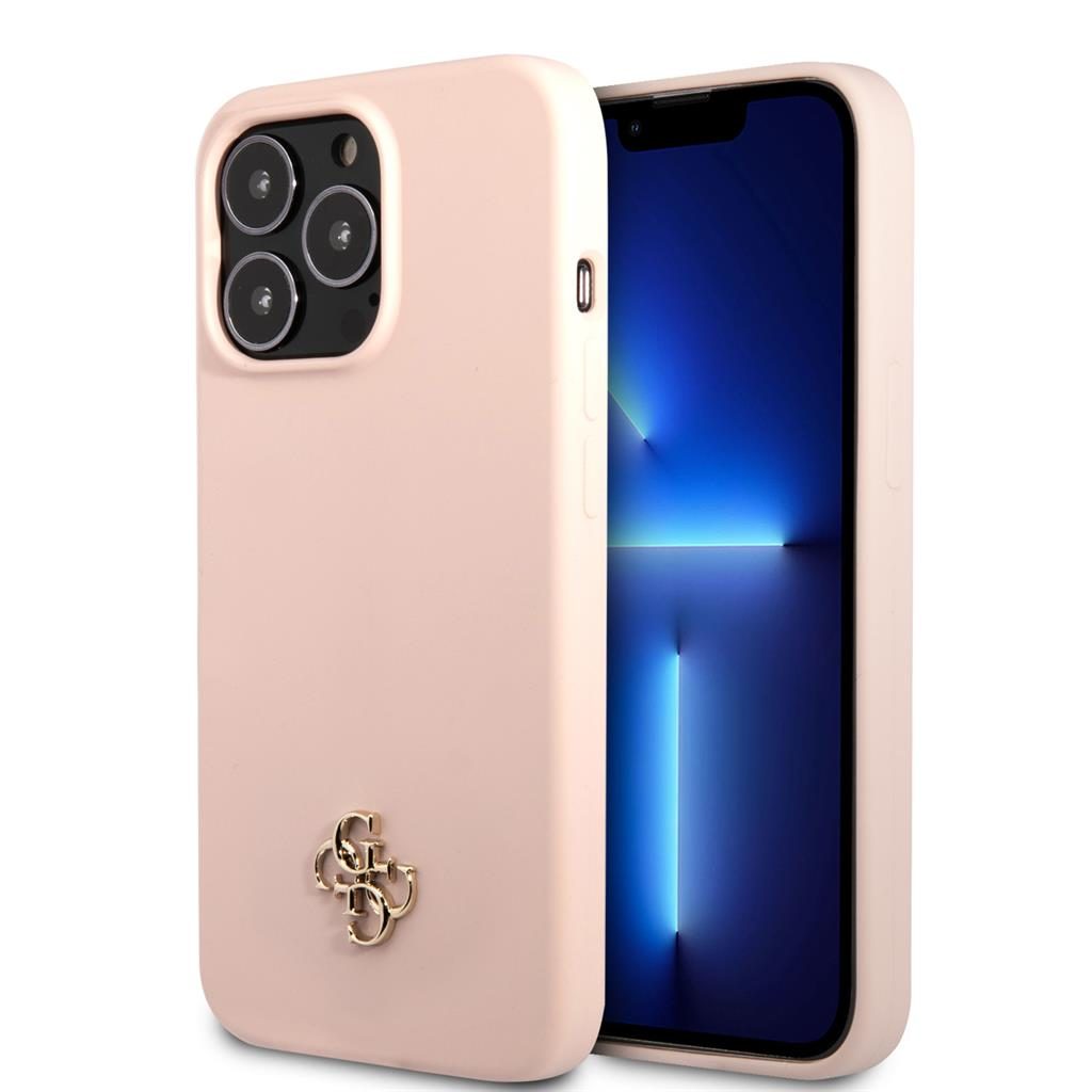 Apple iPhone 13 Pro Guess 4G Silicone Metal Logo tok (Rózsaszín) - GUHCP13LS4LP
