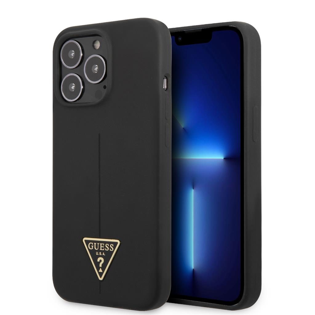 Apple iPhone 13 Pro Guess Silicone Line Triangle tok (Fekete) - GUHCP13LSLTGK