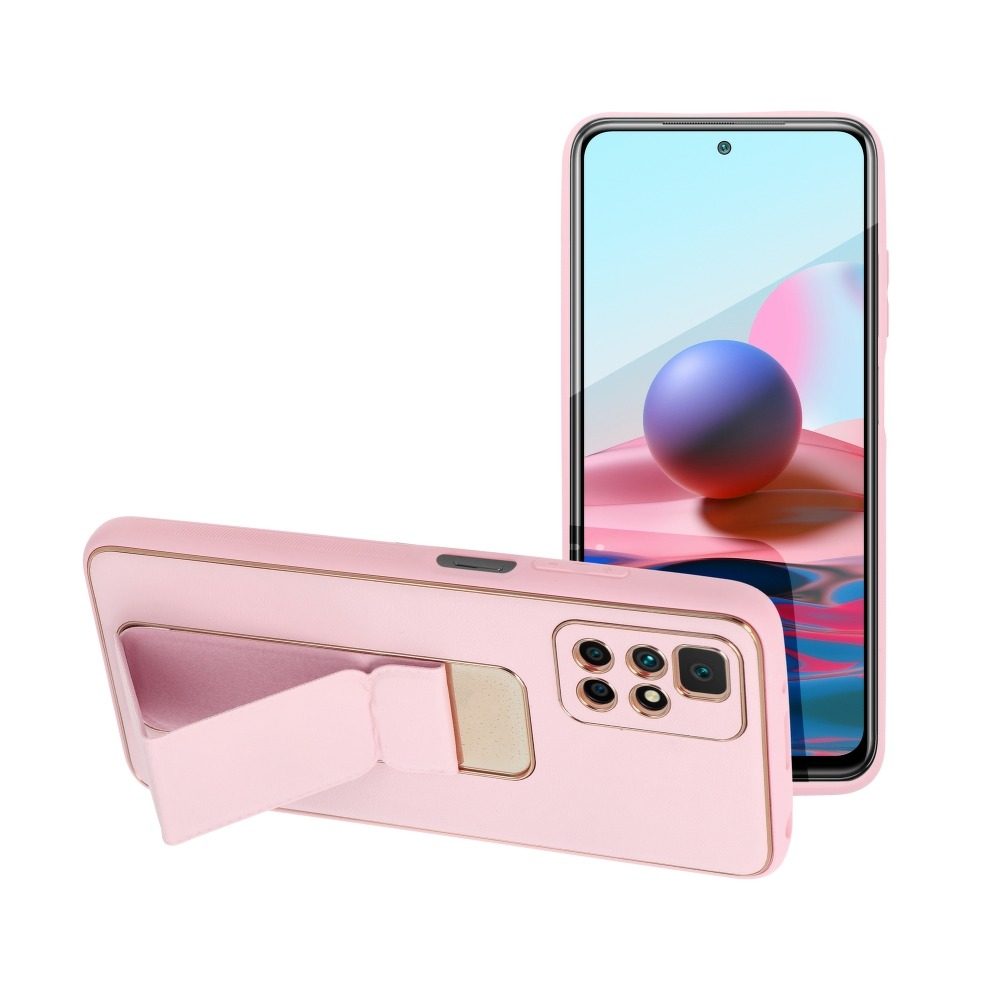 Xiaomi Redmi 10 bőr védőtok kihúzható állvánnyal, mágneses autós tartó kompatibilis , (Pink)