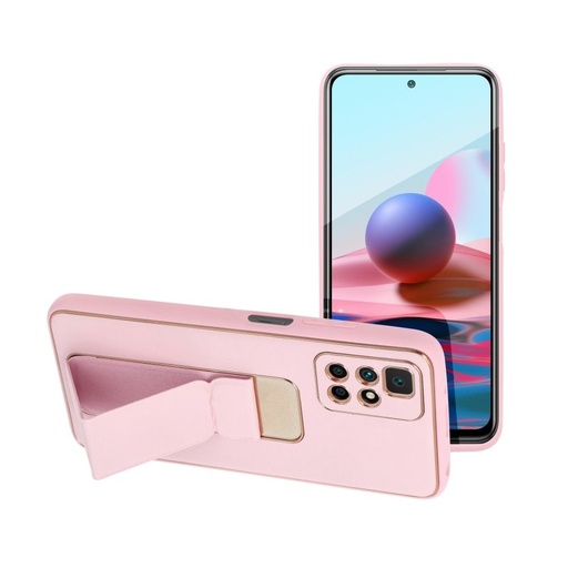 Xiaomi Redmi 10 bőr védőtok kihúzható állvánnyal, mágneses autós tartó kompatibilis , (Pink)