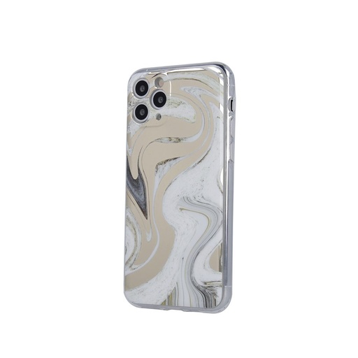 Apple iPhone 12 / iPhone 12 Pro wave márvány mintás szilikon hátlap tok (Fehér-Arany)