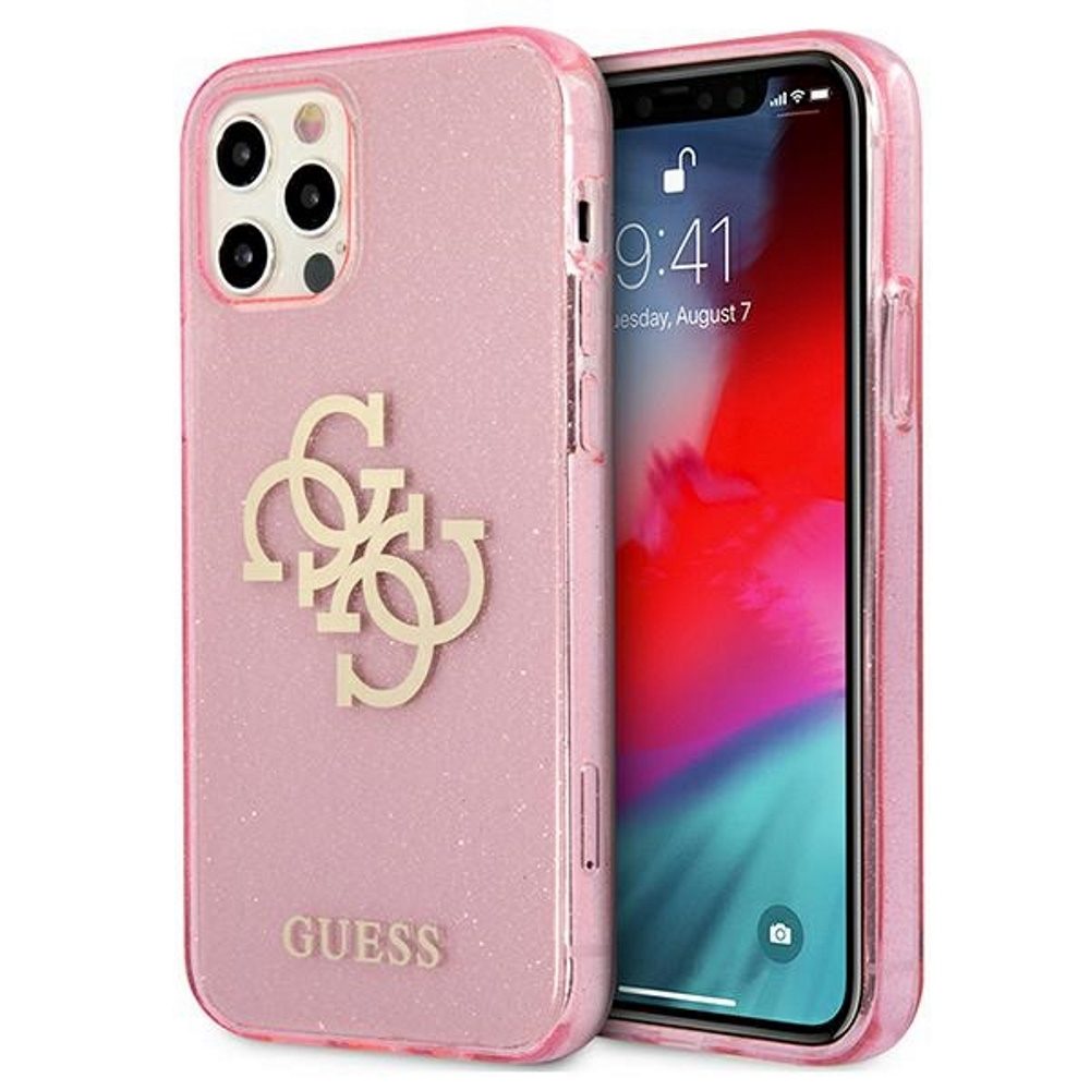 Apple iPhone 12 / iPhone 12 Pro GUESS TPU Big 4G Full Glitter iPhone hátlap tok (Rózsaszín - GUHCP12MPCUGL4GPI)