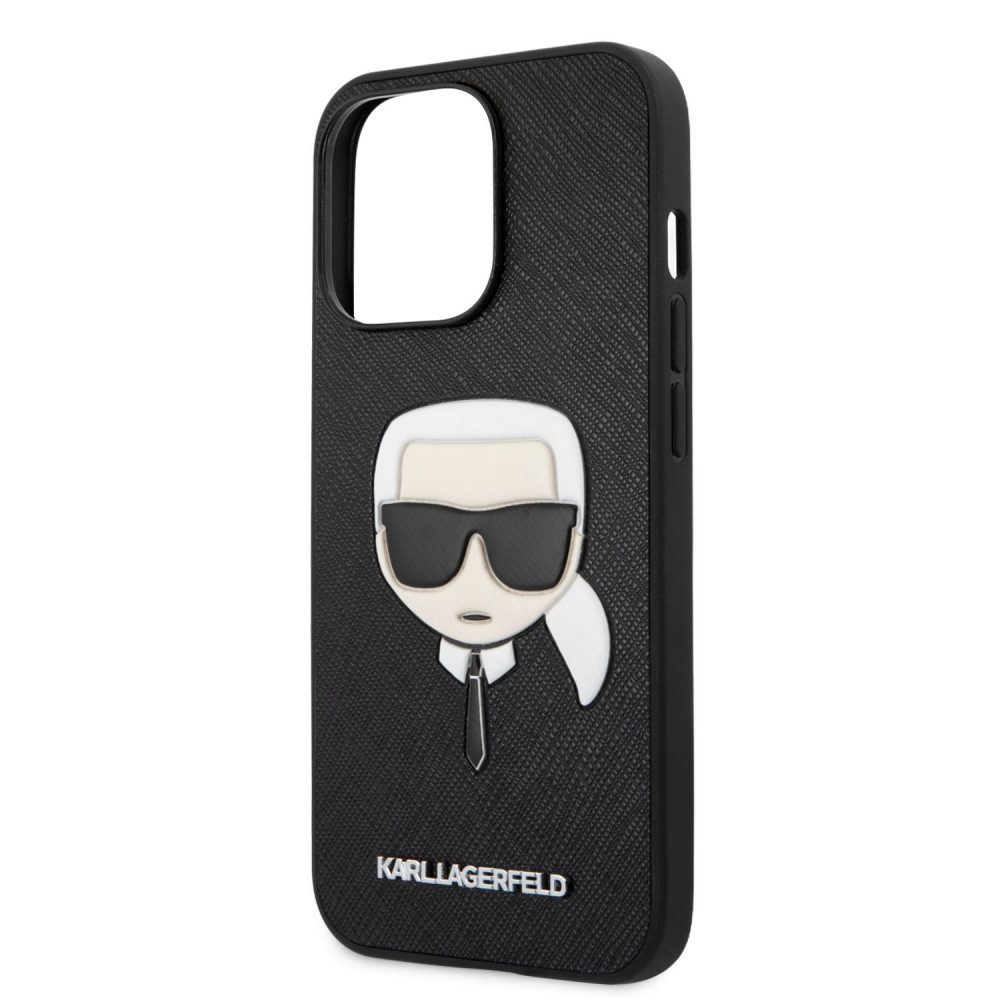 Apple iPhone 13 Pro Karl Lagerfeld PU Saffiano Karl Head tok (Fekete) – KLHCP13LSAKHBK