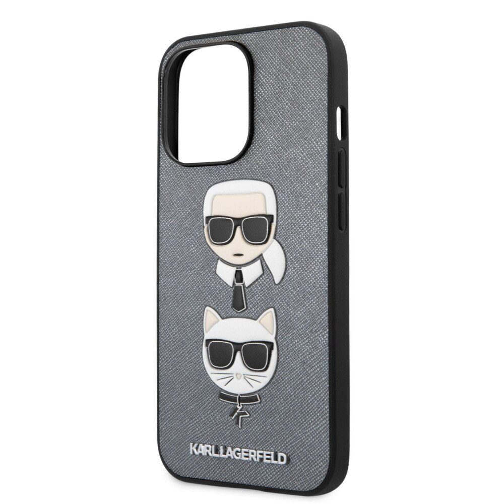 Apple iPhone 13 Pro Max Karl Lagerfeld PU Saffiano Karl and Choupette Heads tok (Ezüst) – KLHCP13XSAKICKCSL