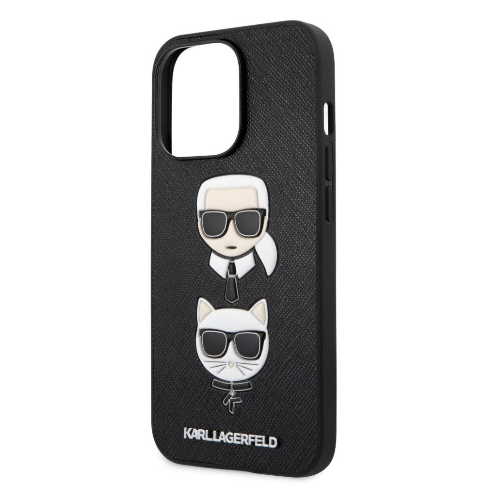 Apple iPhone 13 Karl Lagerfeld PU Saffiano Karl and Choupette Heads tok (Fekete) – KLHCP13MSAKICKCBK