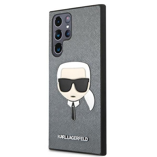 Samsung Galaxy S22 Ultra Karl Lagerfeld PU Saffiano Karl Head tok (Ezüst) – KLHCS22LSAKHSL
