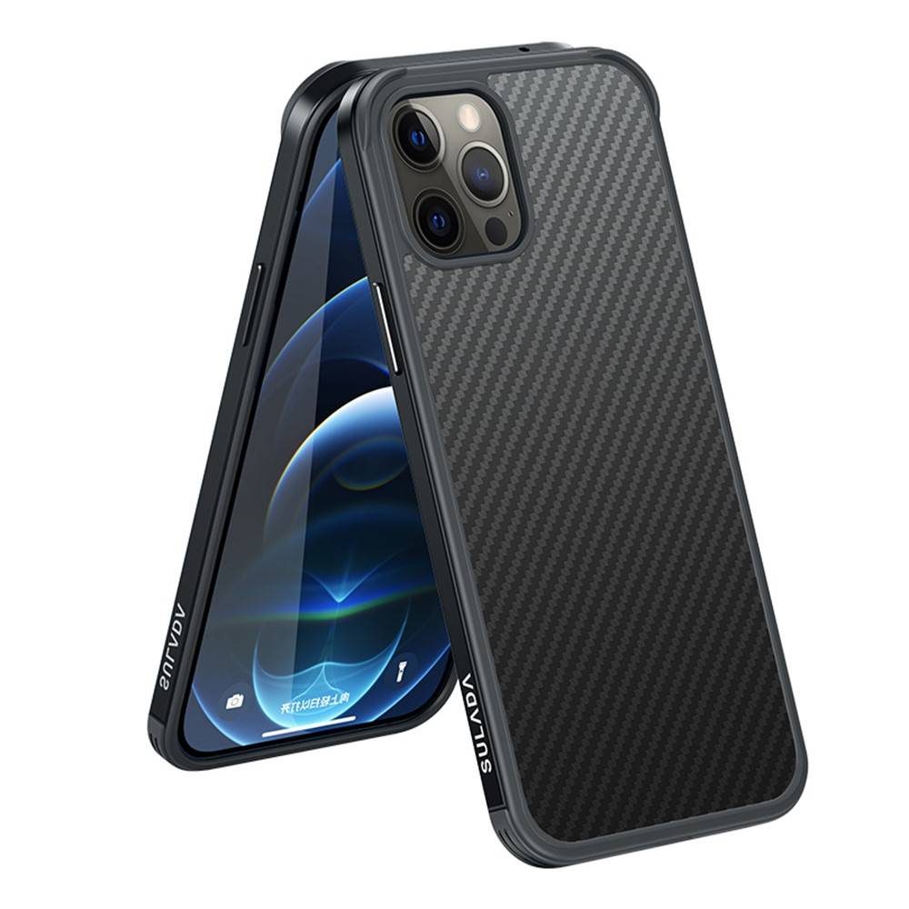 Apple iPhone 12/12 Pro Sulada carbon fiber hátlap tok (Fekete)
