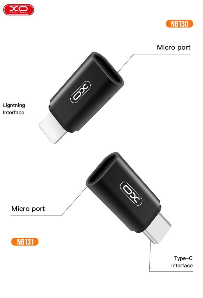 XO NB130 micro USB–Lightning adatkábel adapter (Fekete) – töltés és adatátvitel