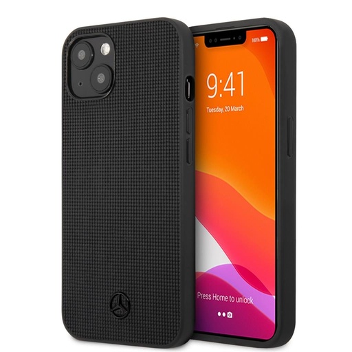 Apple iPhone 13 Mini Mercedes meshed bőr hátlap tok (Fekete) - MEHCP13SMBLBK
