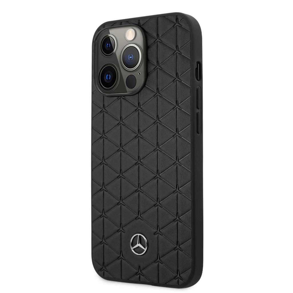 Apple iPhone 13 Pro Mercedes steppelt bőr hátlap tok (Fekete) - MEHCP13LSPSBK
