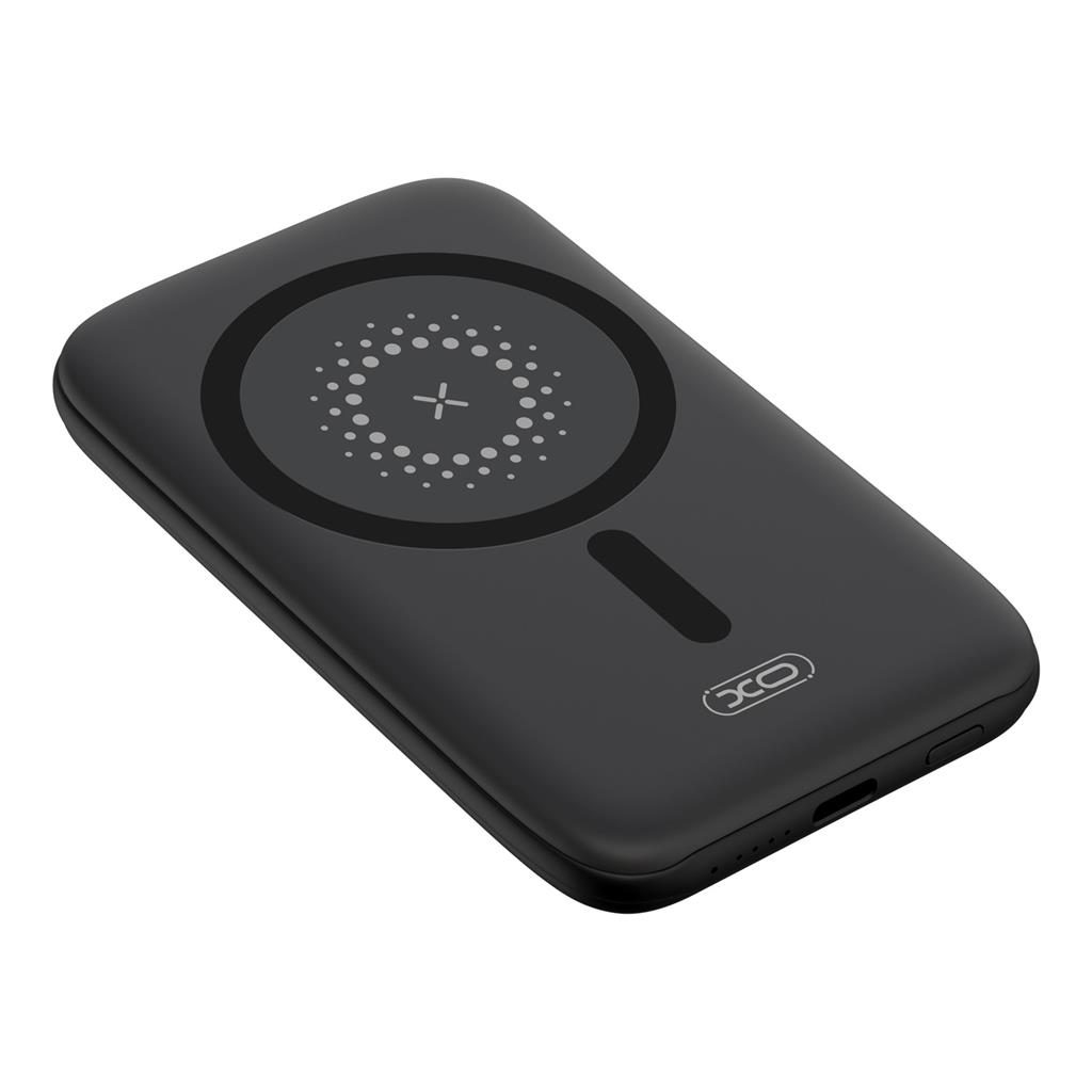 XO PR153 power bank 5000 mAh (Fekete) – mágneses, vezeték nélküli gyorstöltés 15W, PD 20W