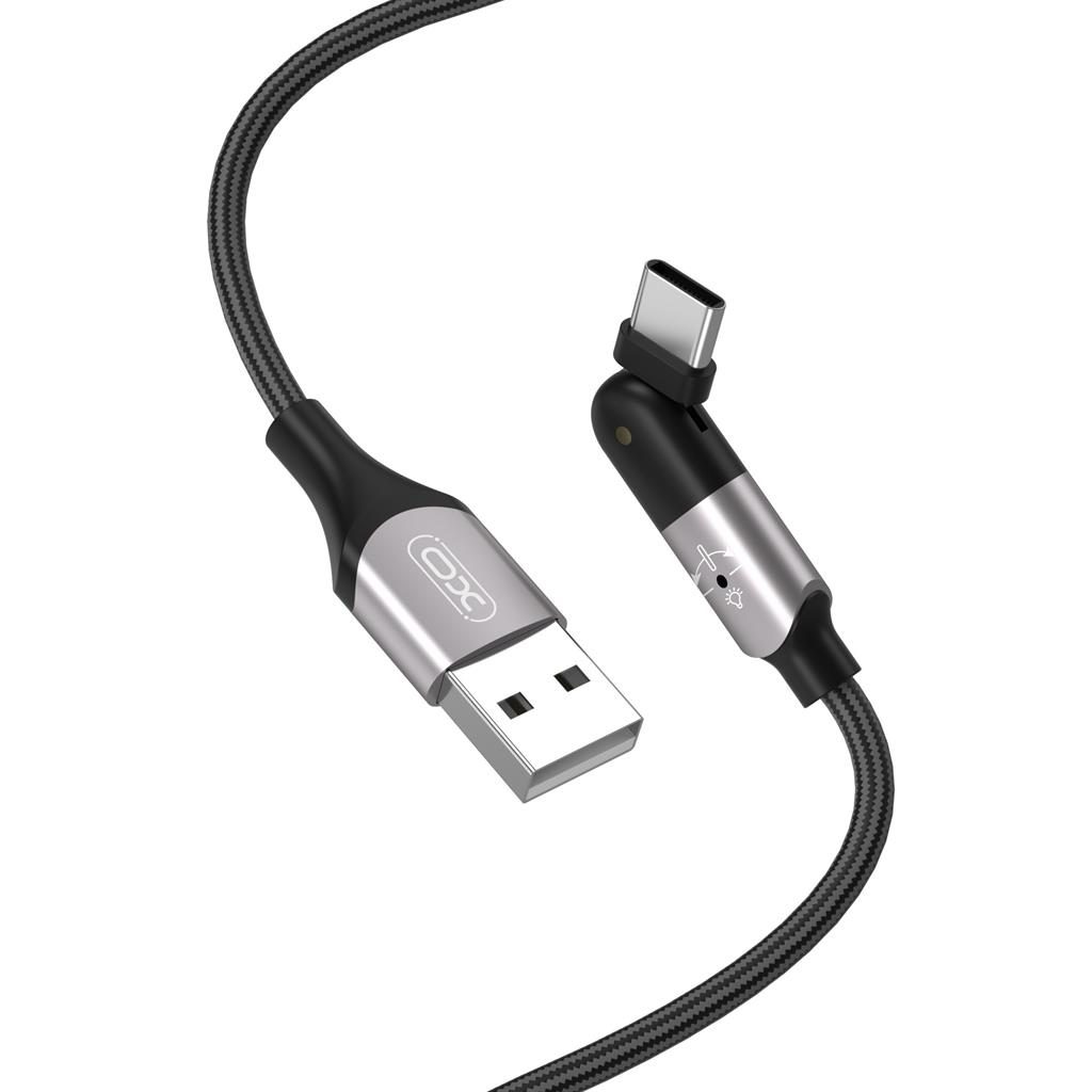 XO NB176 USB-C adatkábel (Fekete) – 1.2 m, 2.4A, 180°-ban elfordítható fej