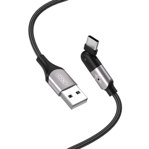 XO NB176 USB-C adatkábel (Fekete) – 1.2 m, 2.4A, 180°-ban elfordítható fej