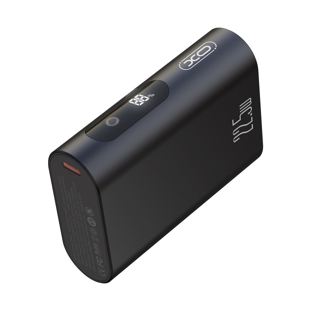 XO PR155 power bank 10000 mAh (Fekete) – fémházas, digitális kijelző, PD 20W + QC 22.5W, érintésérzékeny, mini kivitel