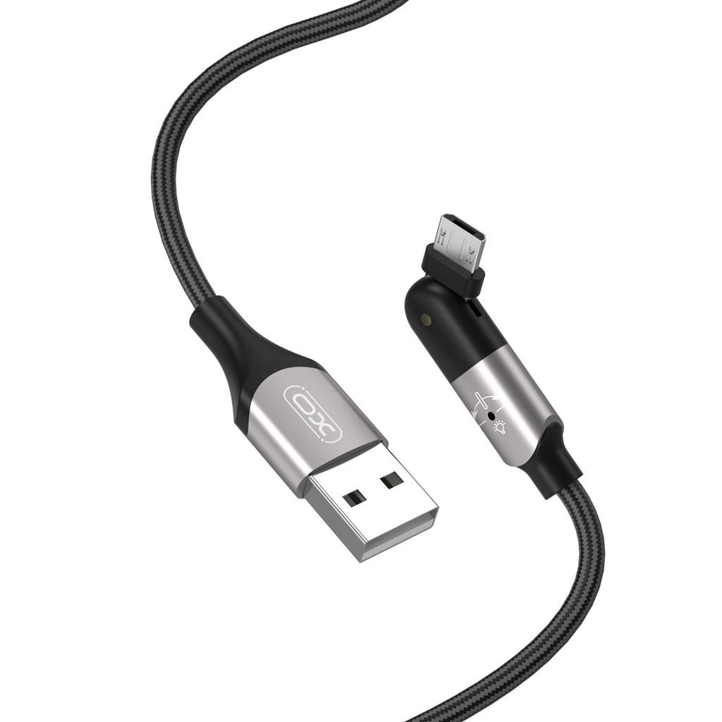 XO NB176 micro USB adatkábel (Fekete) – 1.2 m, 2.4A, 180°-ban elfordítható fej